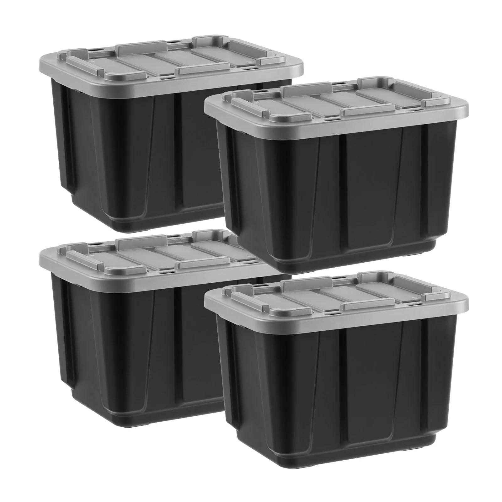 11.5Gal/46Qt 4 Pack All-Weather Heavy-Duty Stackable Storage Plastic Bin Tote Container with Quick Snap Lid, (20" L x 15" W x 14" H), Black