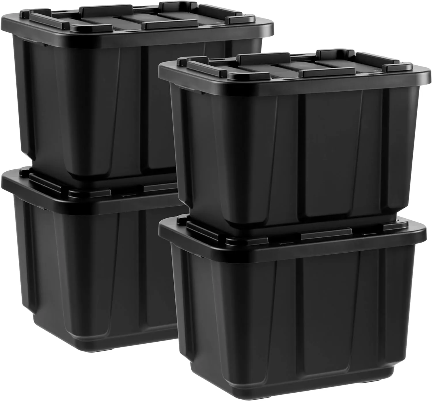 11.5Gal/46Qt 4 Pack All-Weather Heavy-Duty Stackable Storage Plastic Bin Tote Container with Quick Snap Lid, (20" L x 15" W x 14" H), Black