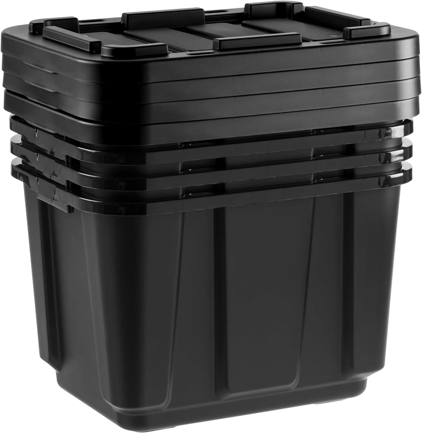 11.5Gal/46Qt 4 Pack All-Weather Heavy-Duty Stackable Storage Plastic Bin Tote Container with Quick Snap Lid, (20" L x 15" W x 14" H), Black