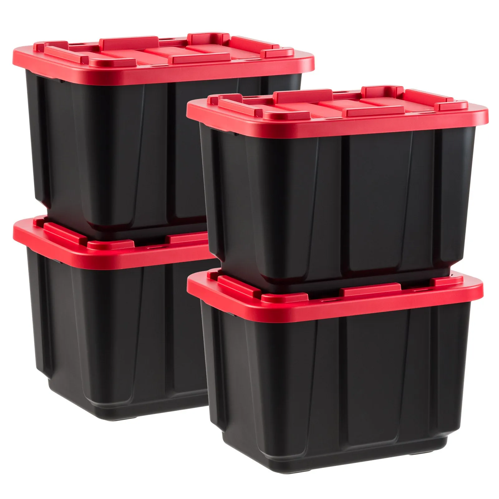 11.5Gal/46Qt 4 Pack All-Weather Heavy-Duty Stackable Storage Plastic Bin Tote Container with Quick Snap Lid, (20" L x 15" W x 14" H), Black