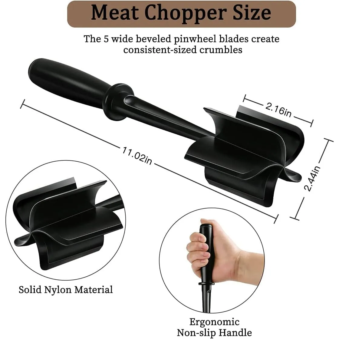 2-Piece Set: Heat-Resistant Nylon Meat Chopper Set