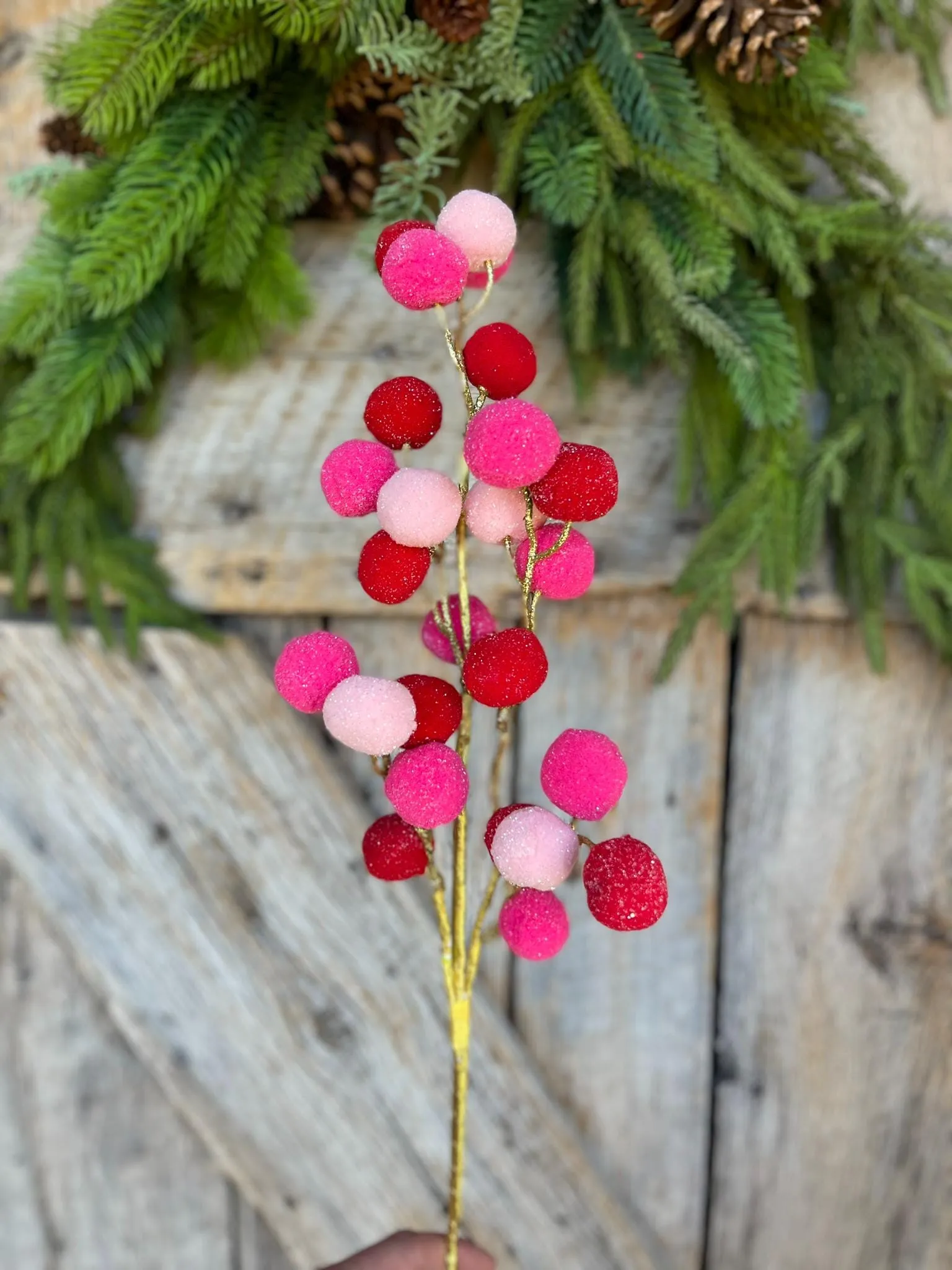 26" Pink Red Ball Spray, Pink Christmas Ball Spray