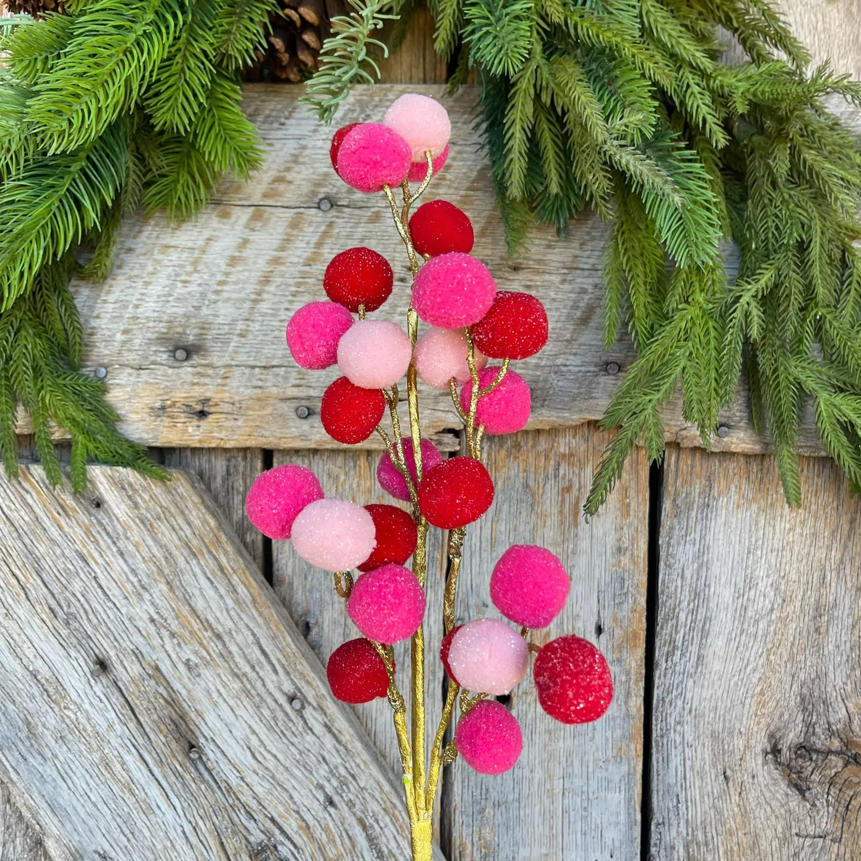 26" Pink Red Ball Spray, Pink Christmas Ball Spray