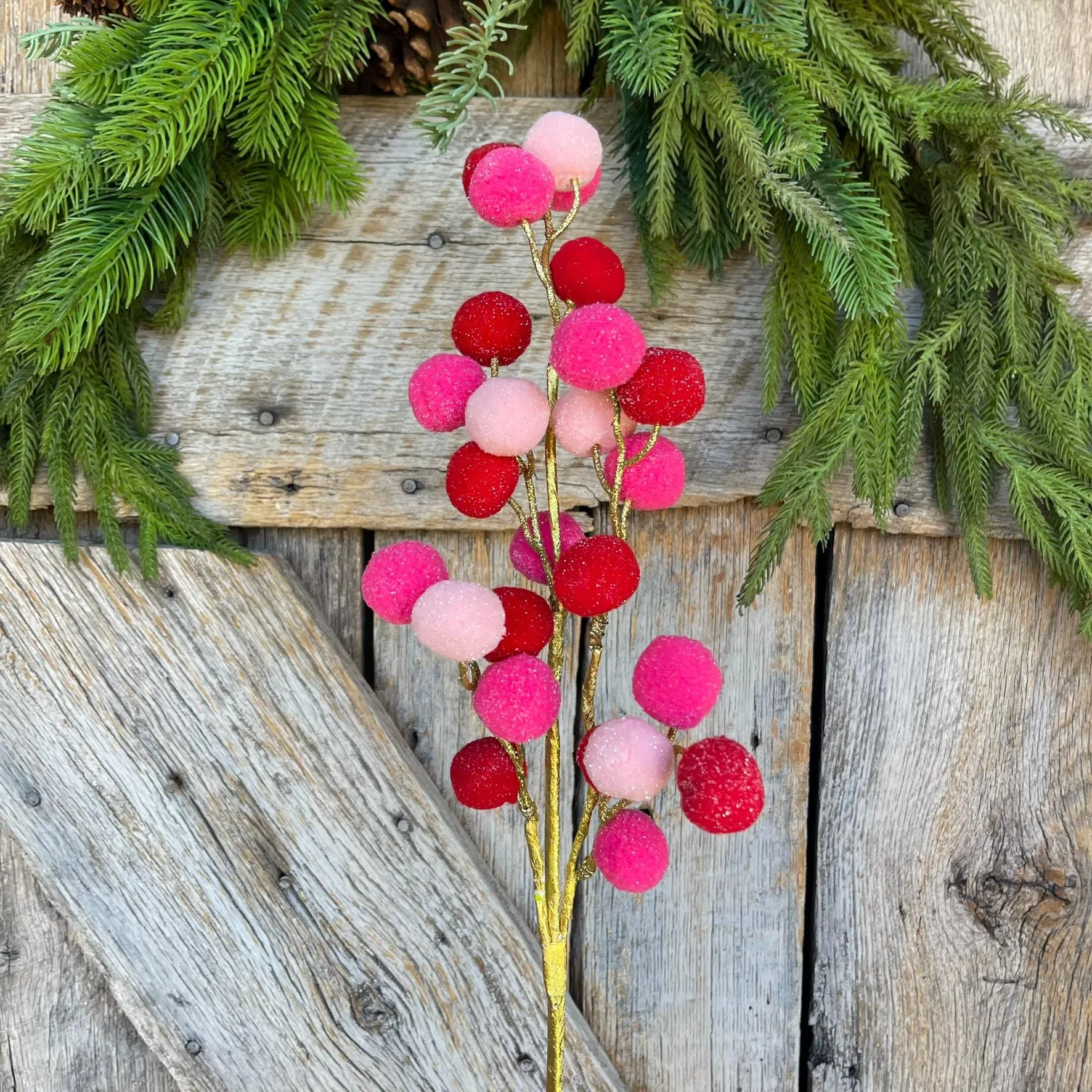 26" Pink Red Ball Spray, Pink Christmas Ball Spray