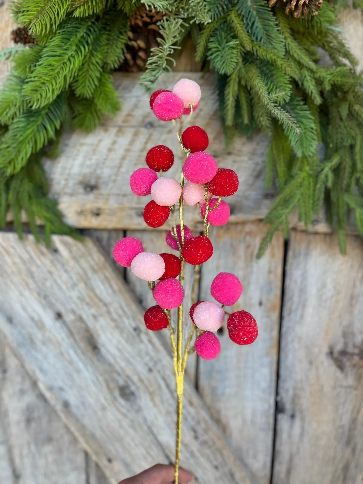 26" Pink Red Ball Spray, Pink Christmas Ball Spray