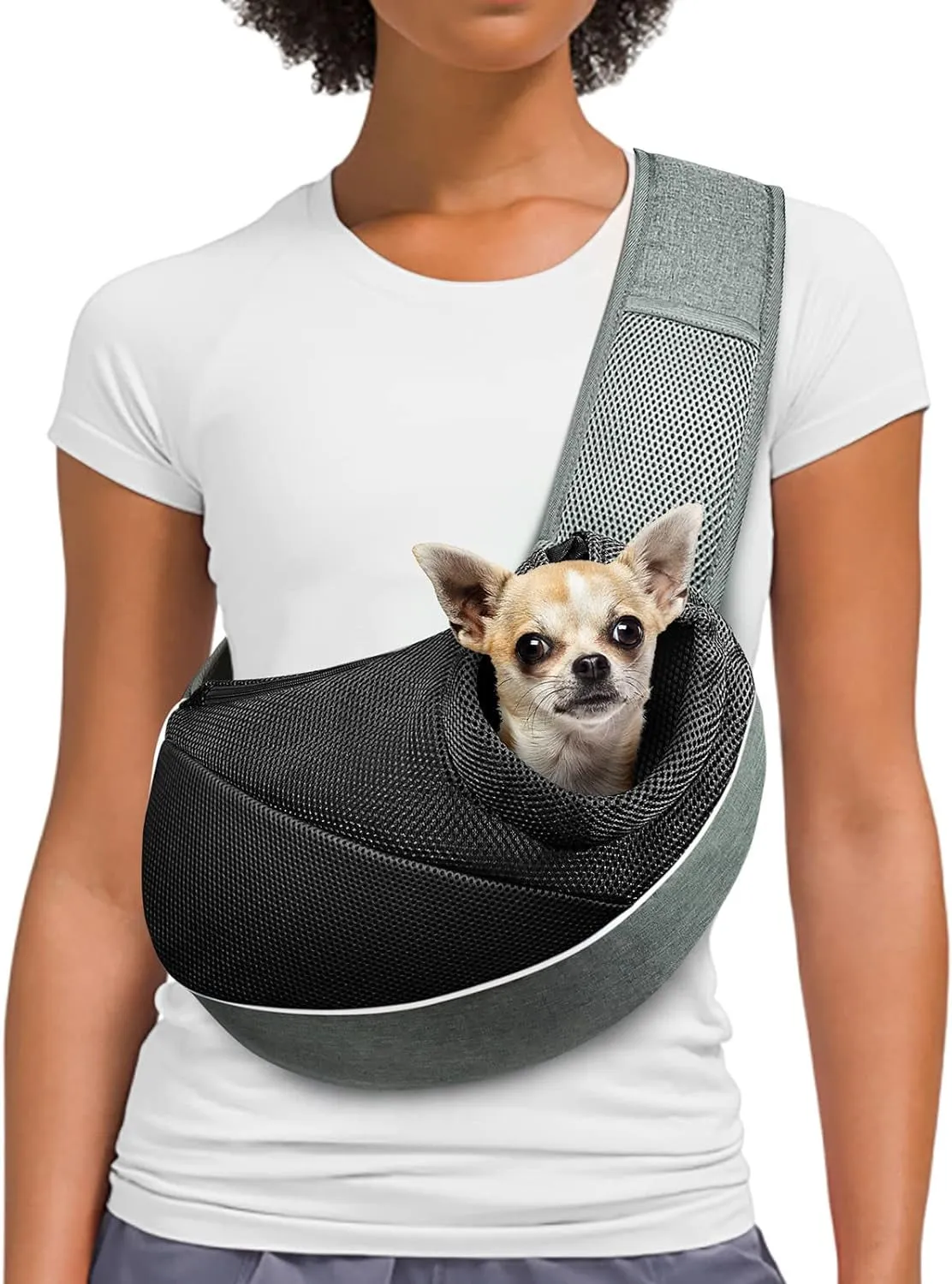 Adjustable Dog and Cat Sling Carrier with Padded Shoulder Strap and Mesh Pocket for Outdoor Travel (Size S - Up to 6 lbs, Light Purple/Grey)