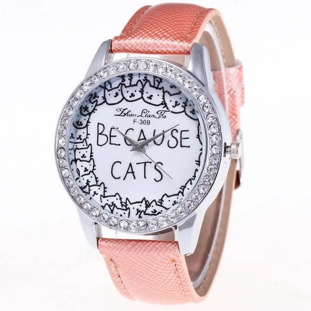 Analog Quartz Watch for Women with  Because Cats Printing