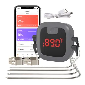 Bluetooth Meat Grill Thermometer with 4 Probes with Alarm & Timer HBN