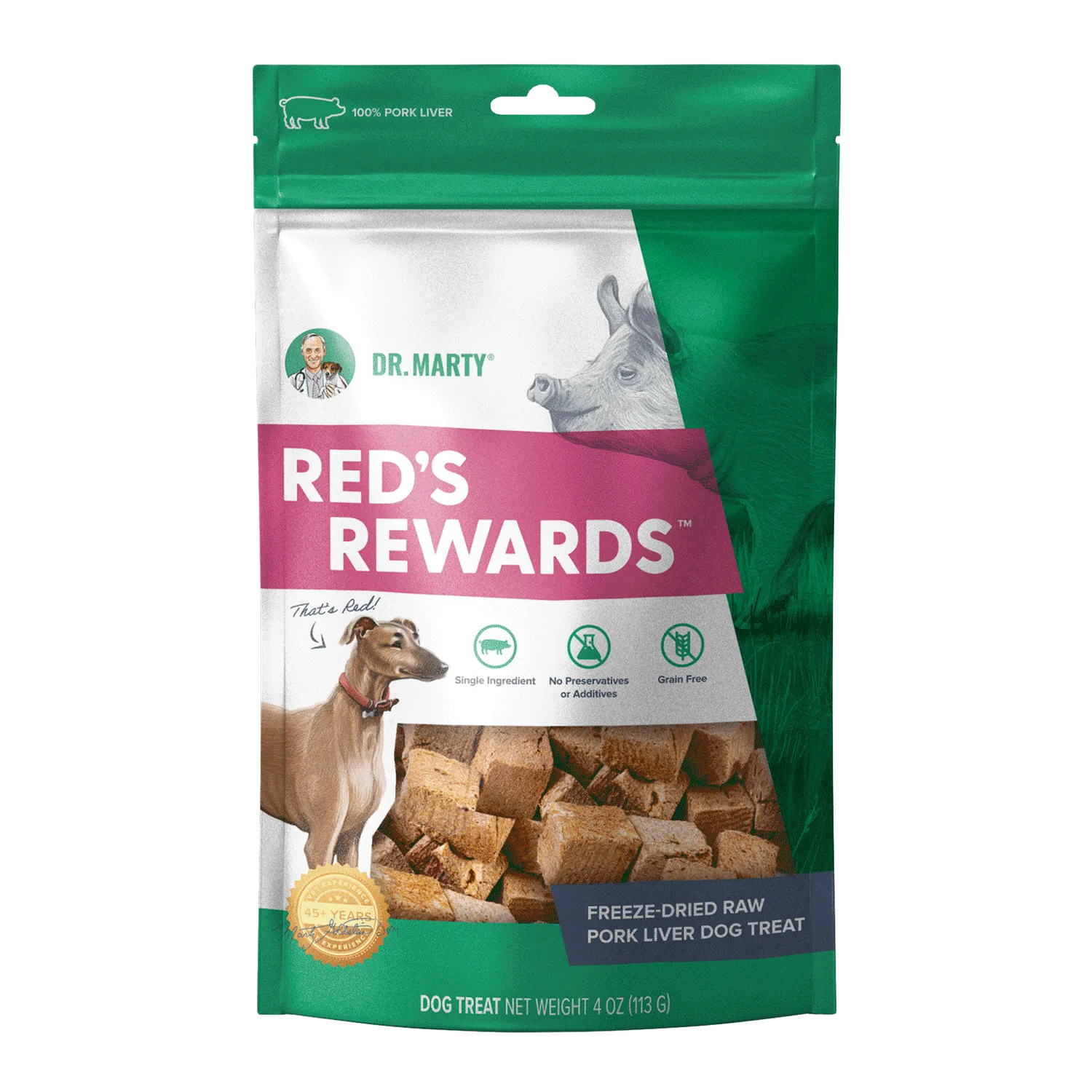 DR. MARTY Red’s Rewards Freeze-Dried Raw Pork Liver Dog Treats