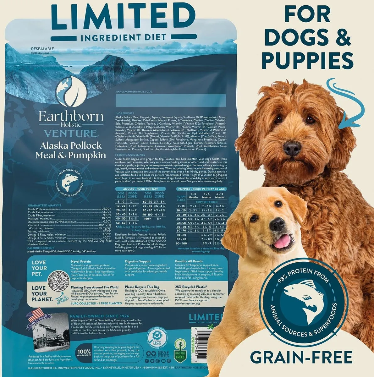 Earthborn Holistic Venture Grain Free Alaska Pollock Meal and Pumpkin Dry Dog Food