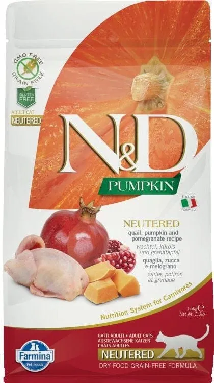 Farmina Pet Foods Adult Cat Grain Free Pumpkin Quail and Pomegranate Neutered Formula