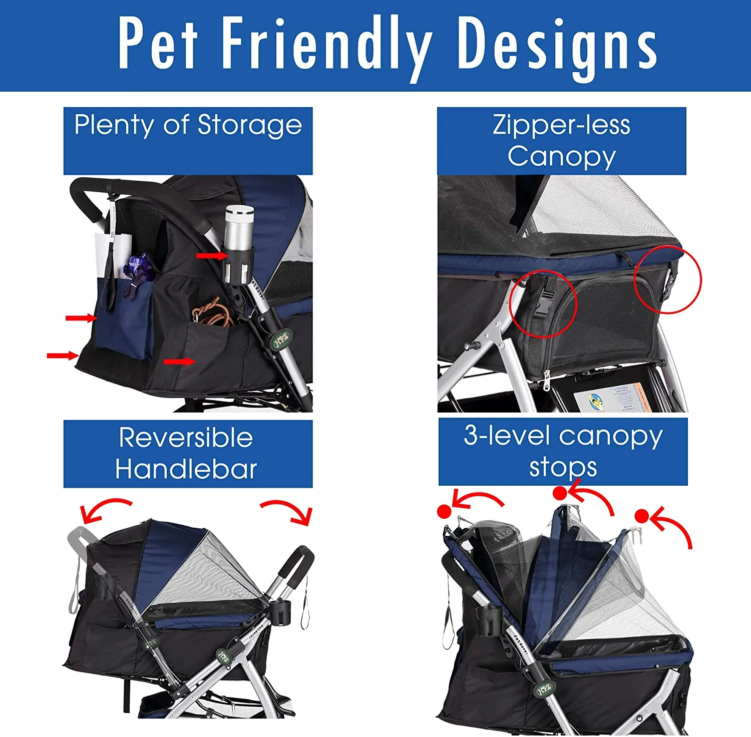 Heavy Duty Dog Stroller, Pet Stroller with Convertible Compartment