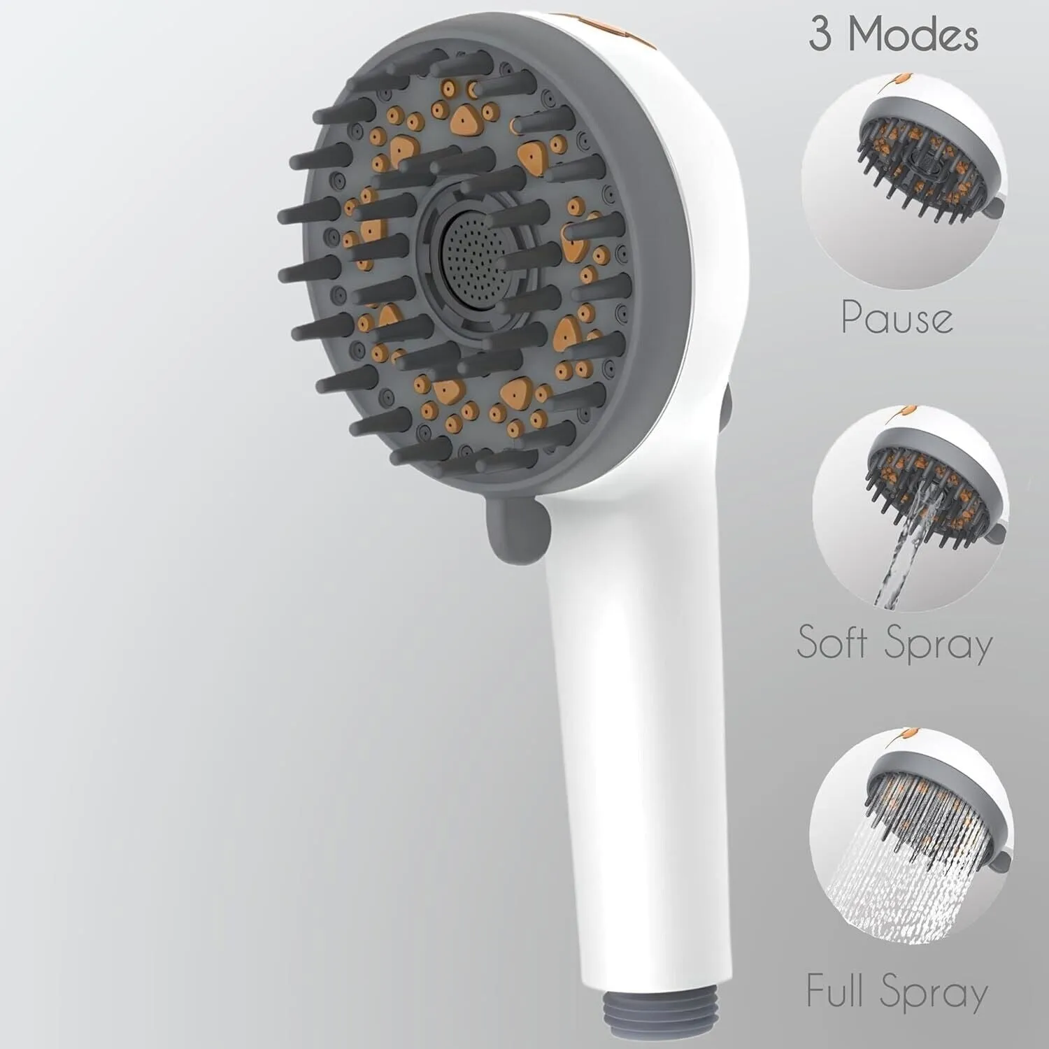 Pet Dog Grooming Shower Head with Massage Brush Functionality and Water-Saving Pause Feature