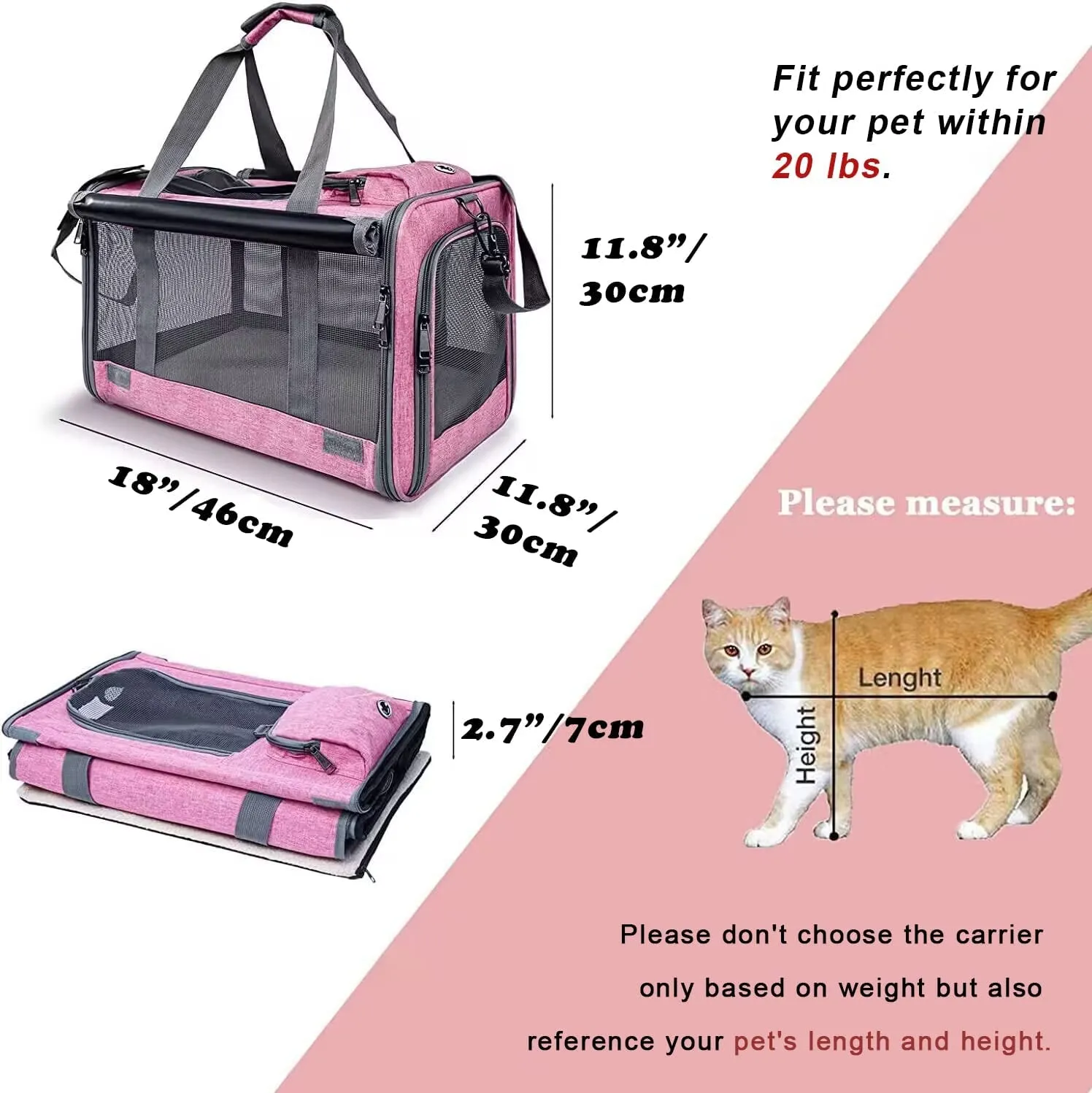 Soft-Sided Pet Carrier for Large and Medium Cats and Puppies - Travel Carrier with Privacy Protection