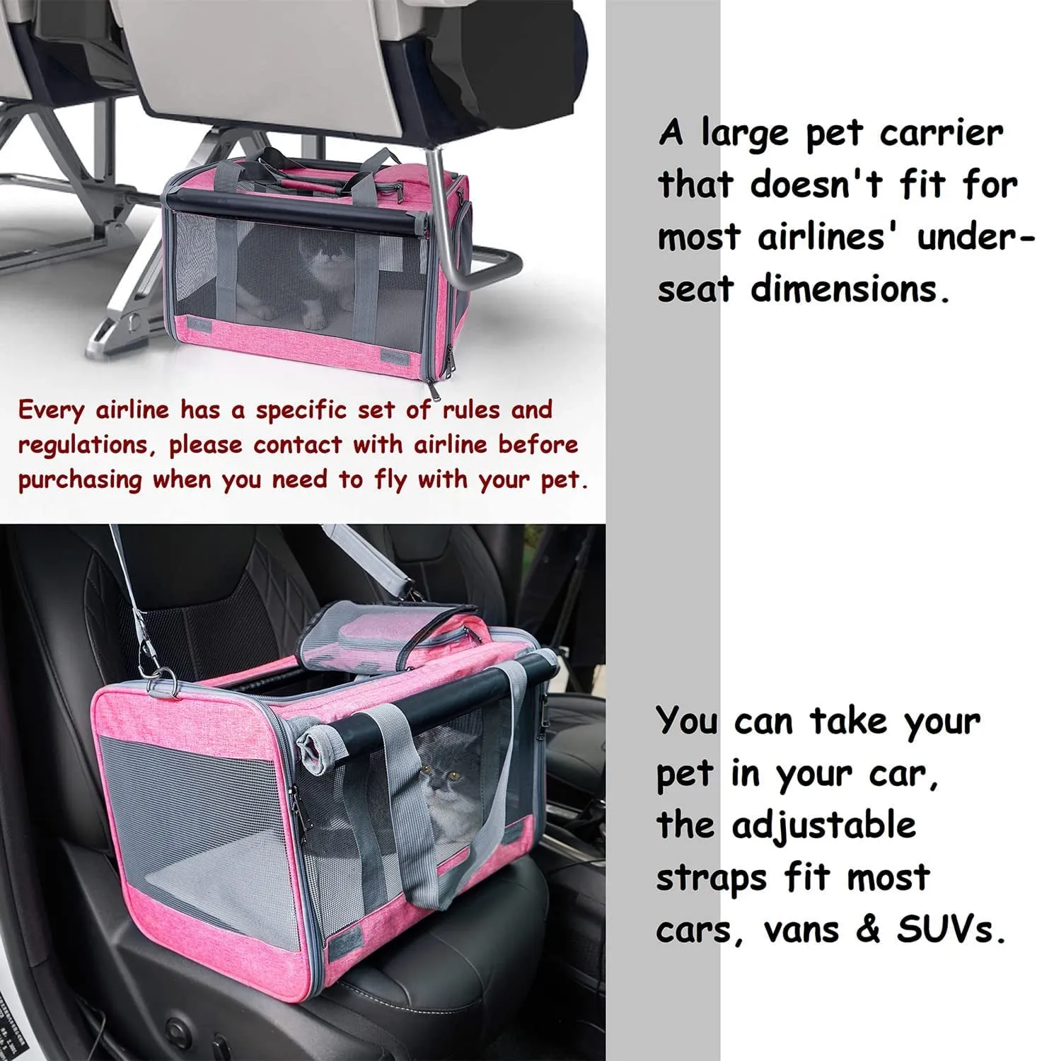 Soft-Sided Pet Carrier for Large and Medium Cats and Puppies - Travel Carrier with Privacy Protection