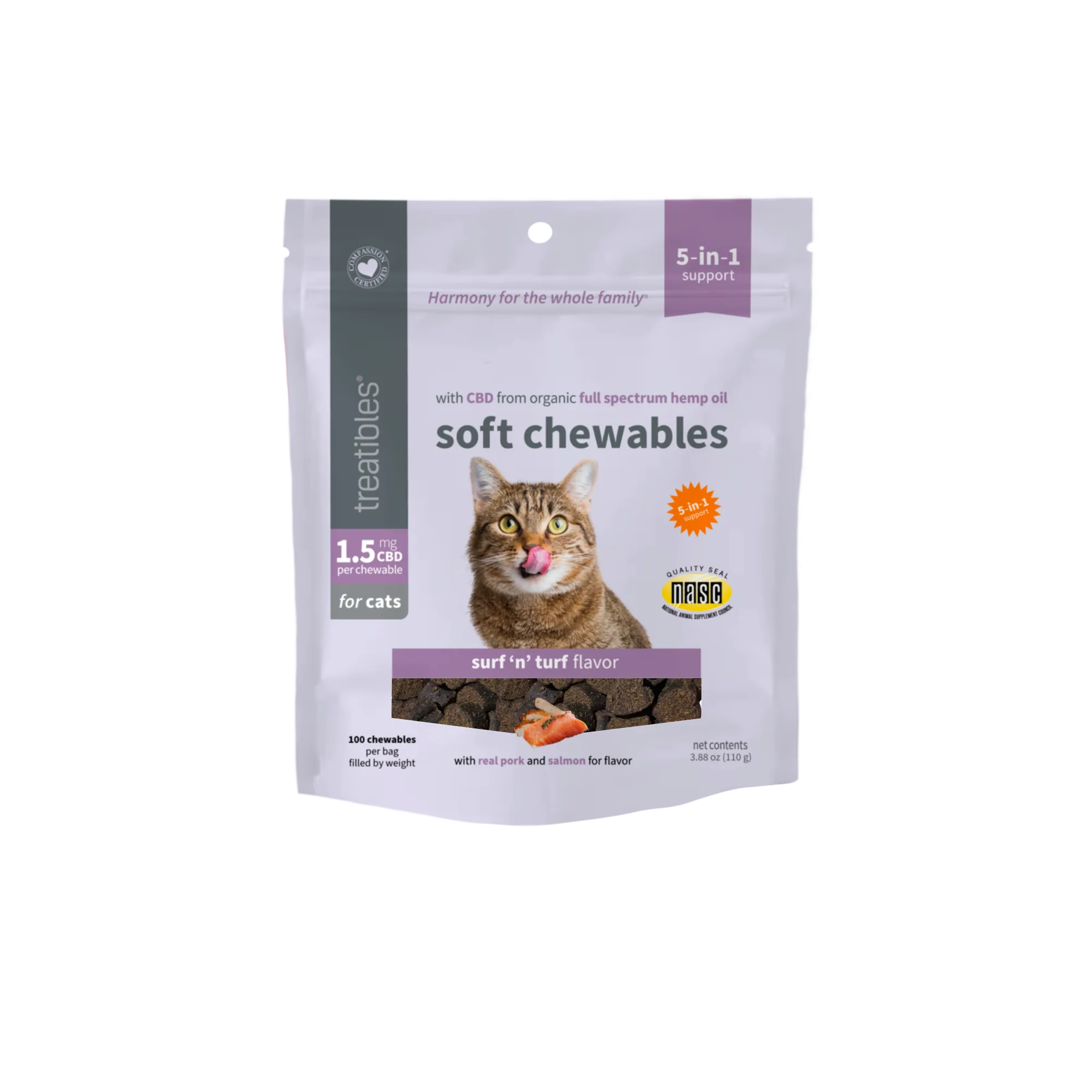 Treatibles FOR CATS: REGULAR STRENGTH Soft Chewables 1.5mg CBD Infused Soft Chews for Cats