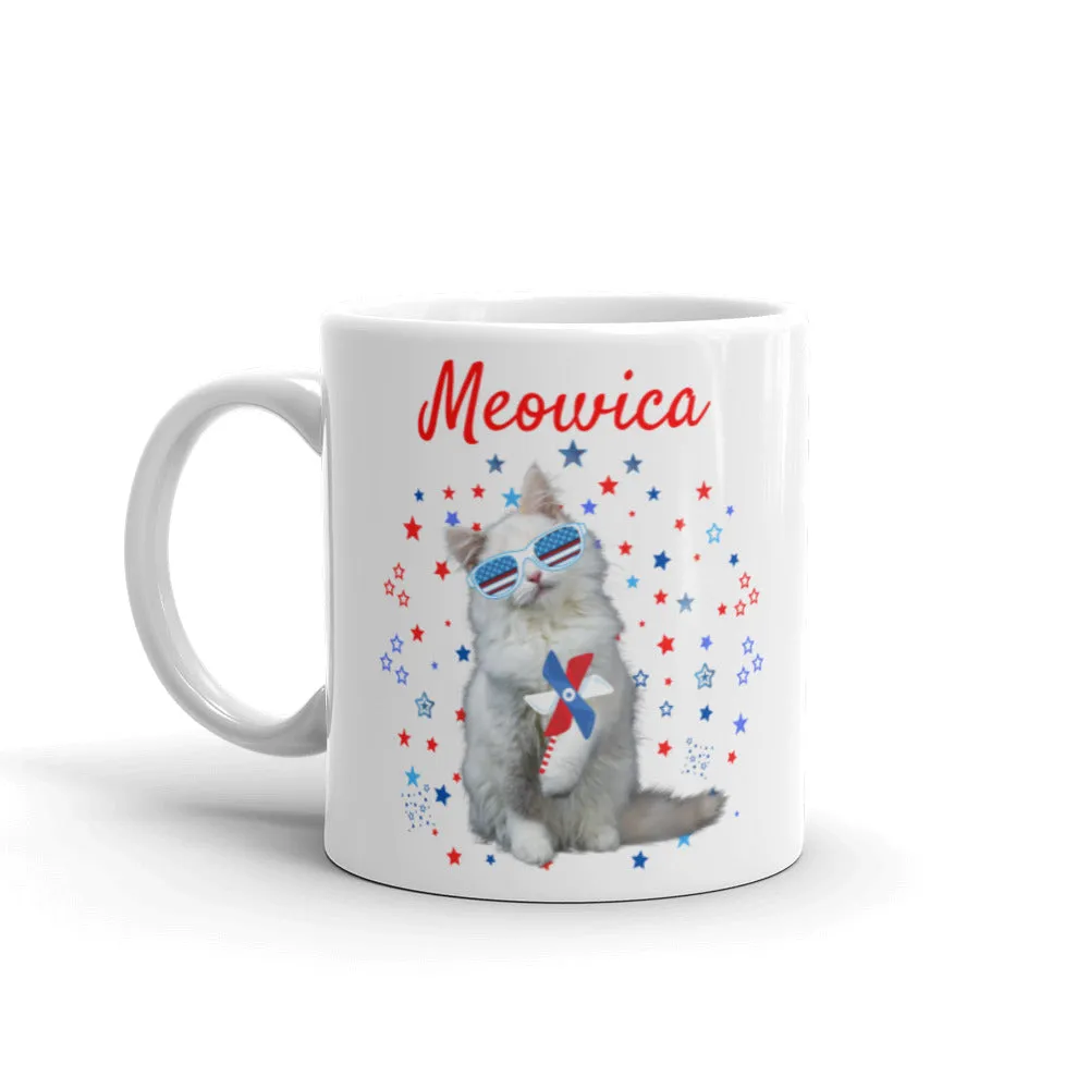 White meowica cat coffee mug