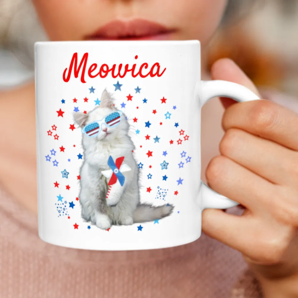 White meowica cat coffee mug