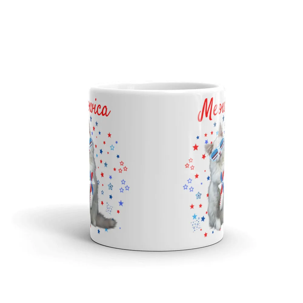 White meowica cat coffee mug