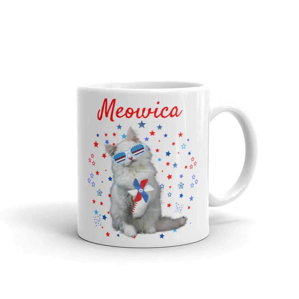 White meowica cat coffee mug